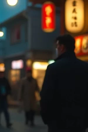 《天桥上的口琴手》竖版剧照，傍晚天桥与人行扶手